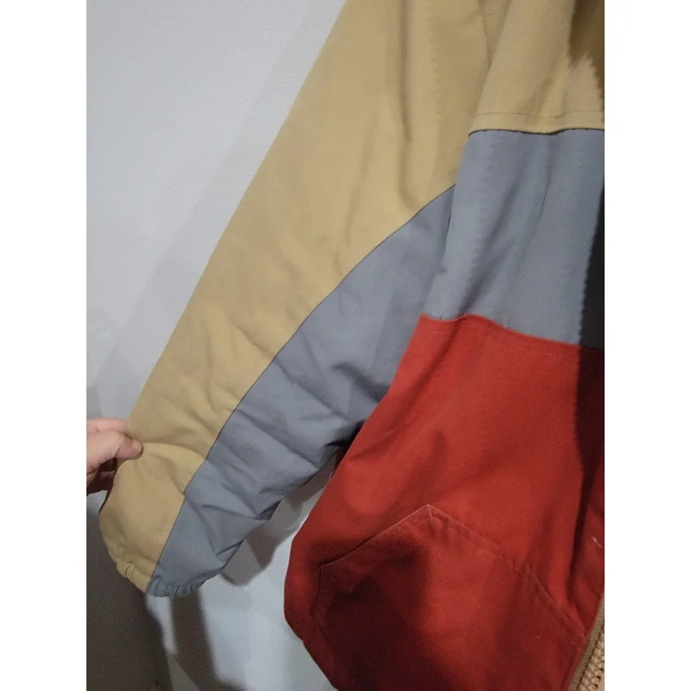 XTC Colorblock Full Zip Orange Gray Puffer Hooded coat Jacket, Retro Sz L 1970's